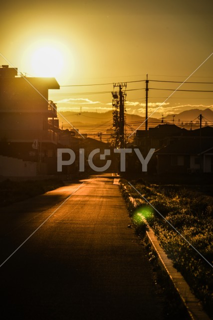 夕景と電柱